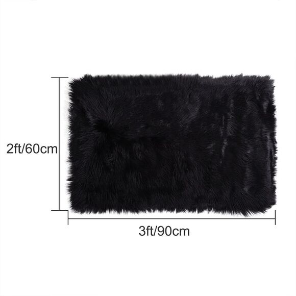 Soft Faux Fur Rug Indoor Fluffy Area Rugs Rectangle Floor Mat 2 x 3ft Black - Picture 5 of 6